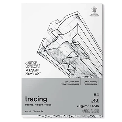 Imagen de Winsor &amp; Newton Bloc de papel calco, 40 hojas, A4, 70 g, 100% libre ácido, FSC, imprimible con grano fino para trazado preciso, arquitectos