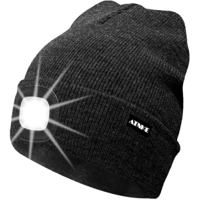 Imagen de ATNKE LED Luminoso Gorro Sombrero, USB Recargable 4 Gorras para Correr Super Brillante Impermeable Luz Invierno Cálido Regalos Hombre y Mujer/Dark Grey