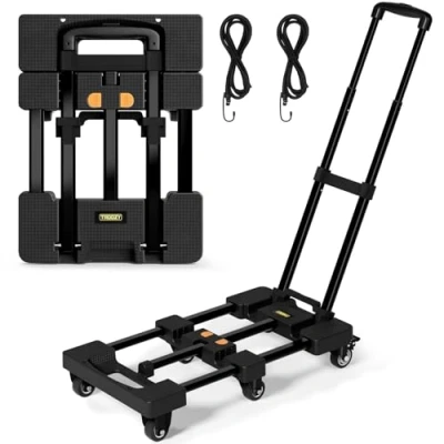 Imagen de Troozy Carretilla Plegable con Frenos, Carro de Transporte 226 kg, Mango telescópico 4 Niveles, Plegable, Negro Nuevo
