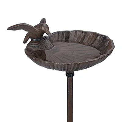 Imagen de Relaxdays Bebedero Pájaros Hierro Fundido, Fuente Aves Estaca, Baño Gorriones Jardín, Antiheladas, 100 cm Alto, Marrón, x 14 16