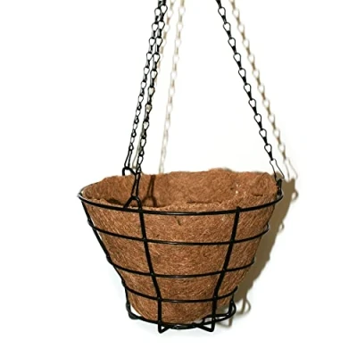 Imagen de DOJA Barcelona Maceta Colgante Coco 240mm Pack2 Macetero Mimbre Decoracion Jardin Vertical Cesta de Exterior/Interior Cestas Plantas Pared Jardin, Balcon