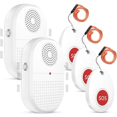 Imagen de DAYTECH Boton sos Personas Mayores Timbre Avisador para Enfermos,Alerta Paciente Buscapersonas Inalámbrico Cuidador Sistema Alarma Botón Pánico Casa Pacientes(3 Receptor + 2 Emisor)