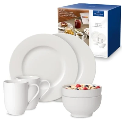 Imagen de Villeroy &amp; Boch For Me Servicio de desayuno para dos, 6 piezas, porcelana premium, color blanco