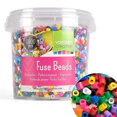 Imagen de Vaessen Creative Perlas Fusibles, Mezcla de Colores, Set 6000 Piezas DIY para Niños, Creación Joyas, Decoraciones Hechas en Casa y Otras Ideas Manualidades, Básicos Brillantes, 5 mm
