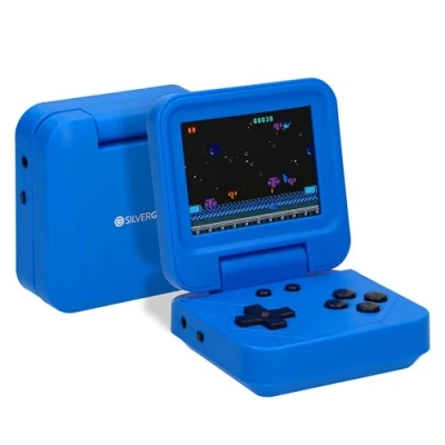 Imagen de Silvergear® Consola Portátil de Juegos Retro Plegable en Azul 240 Clásicos Videojuegos Compacta para Niños y Adultos Diseño Game Pantalla a Color 2,8 Pulgada