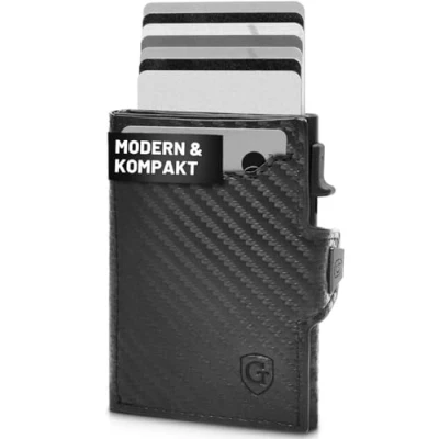 Imagen de GenTo SMARTLET Push cartera con compartimento para monedas, funda de metal, delgada Protección RFID NFC Monedero pequeño Estuche delgado tarjetas, gris oscuro, Münzfach S +