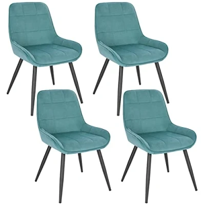 Imagen de WOLTU 4X Sillas de Comedor, Silla Ergonómica con Respaldo, Terciopelo en Estructura Metal, para Dormitorio, Salón, Comedor y Cocina, Turquesa, BH331ts 4