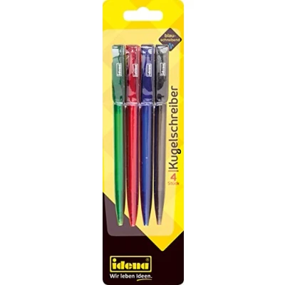 Imagen de Idena 512391 Biros retráctiles, 4 piezas, con recambio de gran capacidad, color escritura azul