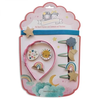 Imagen de Papierdrachen Juego de accesorios para el pelo Diadema con velcro parches intercambiables en diseño arco iris * bonitos creativos cabello niñas 5