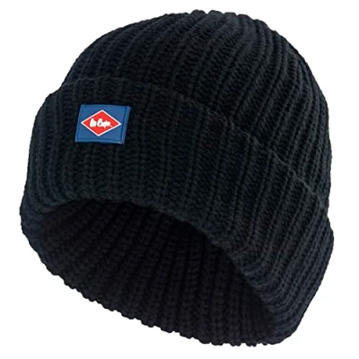 Imagen de Lee Cooper LCHAT624 Gorro de punto grueso con forro polar para hombre, negro, talla única