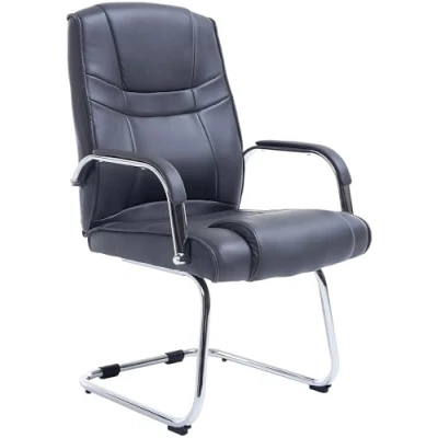 Imagen de CLP Silla Cantiléver Attila Tapizada En Cuero Sintético &amp; con Base De Metal I Conferencia Reposabrazos, Color:Gris