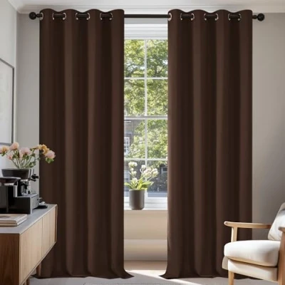 Imagen de Deconovo Cortinas Opacas 2 Piezas para Dormitorio Salón Modernas, Aislantes Térmicas y Reducción de Ruido, EcolóGicas Certificadas,140 x 245 cm Chocolate