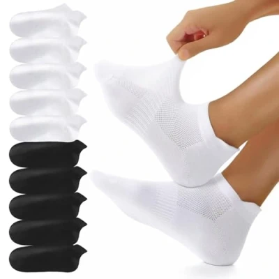 Imagen de YouShow 10 Pares Calcetines Tobilleros Algodon Hombre Mujer Antideslizantes Atléticos Respirable Running Cortos Deportivos Calcetine Negro Blanco 35 38