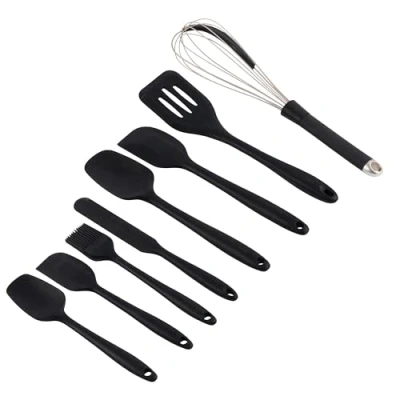 Imagen de Salter BW12838EU7 Bakes Juego de utensilios silicona Kit herramientas cocina y horneado, volteador, cucharas, espátulas, raspador, cepillo Pasty, levantaclaras, a prueba manchas, negro