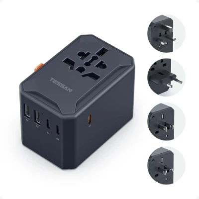 Imagen de TESSAN Adaptador Enchufe Universal Viaje con 5 USB, Cargador USB C Carga Rapida 65W GAN, de para USA UK Japón China Irlanda Tailandia Australia Brasil México Suiza Argentina