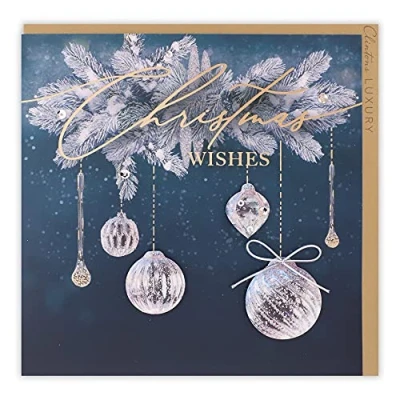 Imagen de Clintons: 1169592 Tarjeta de Navidad con diseño bolas colgantes, color azul, 165 x