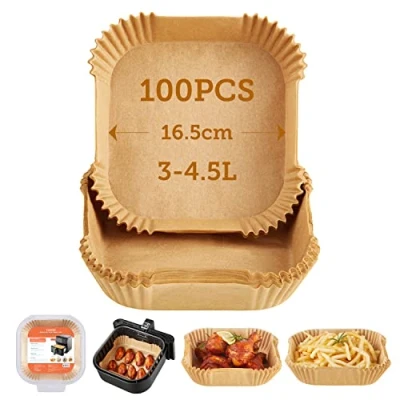 Imagen de COSORI Papel Horno para Freidora sin Aceite, 100 Piezas Cuadrado de Desechable, Antiadherentes a Prueba Grasa Air Fryer 3 4,5 L, Horno, Sartén, Microonda 16 cm