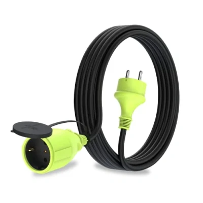 Imagen de MutecPower 5m Cable alargador de Corriente con Enchufe Schuko para Uso Exterior IP44 H05RR F3G 1,5mm² alargo Toma Protección Infantil Goma 5 Metros Negro/Verde