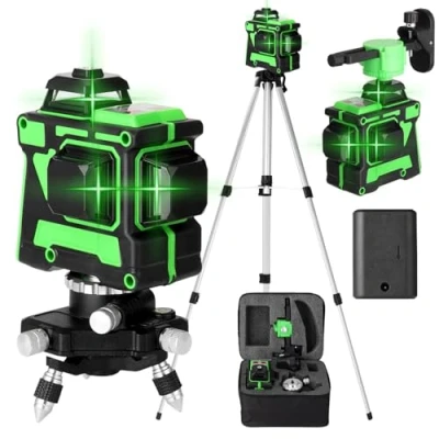 Imagen de Nivel Laser Autonivelante (± 3) Verde Geevorks 3D 12 Líneas Nivelador Cruzada Profesional 3x360 360 Grados Horizontales Verticales, 1 batería