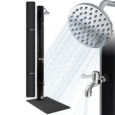 Imagen de Arebos Ducha Solar 35L y Elemento de Suelo Incl.Portada con termómetro Integrado pie Piscina para el jardín Temperatura del Agua hasta 60C