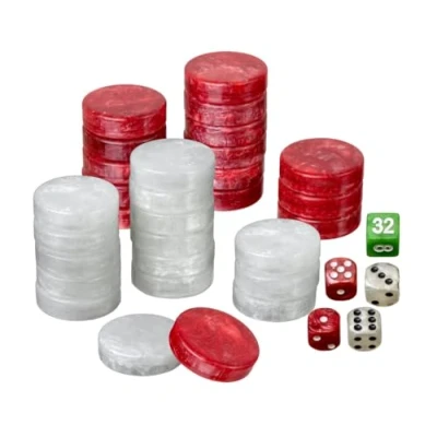 Imagen de Set of Backgammon Pieces/Checkers, 40mm, Red/White, Plastic