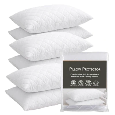 Imagen de LSC Juego de 6 Protectores Almohada, Acolchados, Ultra Suaves, antialérgicos, Transpirables y cómodos, Microfibra, Color Blanco, 48 x 74 cm (Paquete 6)