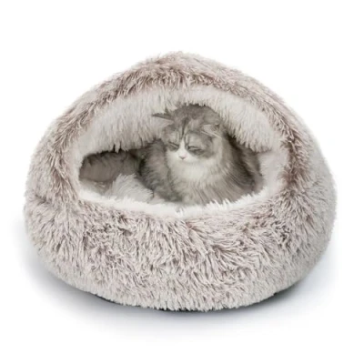 Imagen de CATISM Cama Felpa para Gatos Perros, Mascotas Redonda Lavable, Fondo Antideslizante, Resistente Estrés，Adecuada Gatos，Perros Pequeños