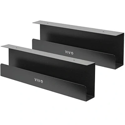 Imagen de VIVO DESK AC06 2C Bandejas de gestión Cables, Soportes para regletas alimentación, organizadores domadores Cables Oficina y hogar, Color Negro, Paquete 2