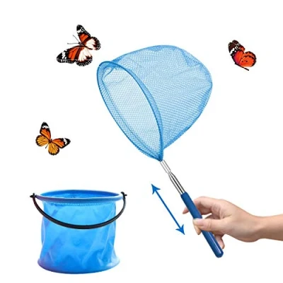 Imagen de Yisscen Redes de Mariposa Telescópicas Red Pesca Ninos con Cubos Plegables y Varilla Telescópica, para Atrapar Insectos, Pescar, Actividades Jardín al Aire Libre(BLU)