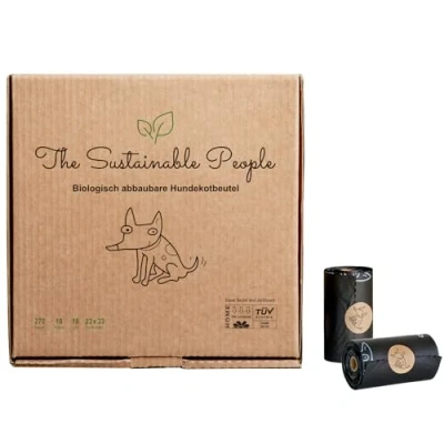 Imagen de The Sustainable People 2062 x Bolsas para excrementos de Perro biodegradables compostables y (no OXO!) Grandes extragruesas (18 µm), Color Negro, 270 Unidades
