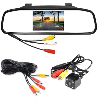 Imagen de Wried Kit de cámara marcha atrás TFT LCD 4.3 pulgadas, monitor espejo retrovisor para coche, 4 LED, impermeable, visión nocturna, trasera