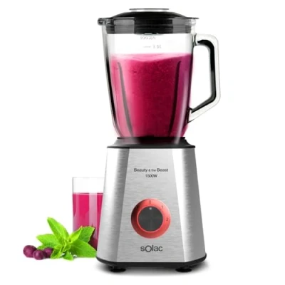 Imagen de Solac BV5728 Beauty and the Beast 1500 Batidora de vaso, 1500W, cuchillas 6 filos acero inoxidable, 2 velocidades + Turbo, pica hielo, jarra cristal graduada 1.5L, boca llenado, sistema seguridad