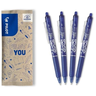 Imagen de PILOT Caja de 4 Frixion Ball Clicker Bolígrafo retráctil borrable con tinta termosensible Rollerball recargable y ergonómico Azul Punta Media