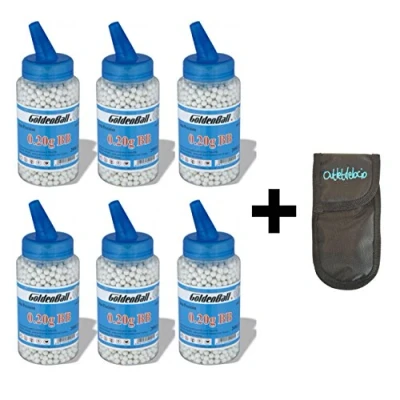 Imagen de GoldenBall Pack 6 Biberónes 2000 balines PVC para Airsoft. Calibre 6mm. Peso 0,20 Gramos (Total 12000 Bolas) + Funda Portabalines. 6621/23054