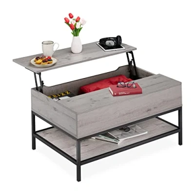 Imagen de Relaxdays Centro con Tablero Altura Regulable, Mesa Sofá Almacenaje, Hierro y Aglomerado, 45,5x90x60 cm, Gris/Negro
