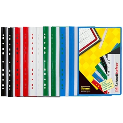 Imagen de Idena 307862 Carpeta rápida para DIN A4, perforada, plástico, 2 x azul/verde/rojo/blanco/negro, 10 unidades