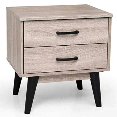 Imagen de BAKAJI Dormitorio Mesita de Noche con 2 cajones, diseño Moderno, Madera Roble, ingeniería, M