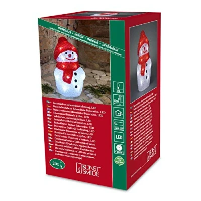 Imagen de Konstsmide 6175 203 Muñeco de nieve con led (acrílico, 22 x 13 cm, 20 diodos blanco frío, funciona 3 pilas AA 1,5 V)