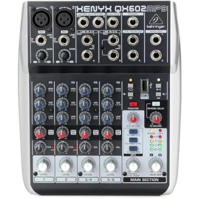 Imagen de Behringer XENYX QX602MP3 Mezclador premium de 6 entradas y 2 buses con preamplificadores micrófono XENYX, ecualizadores británicos, reproductor MP3 multiefectos