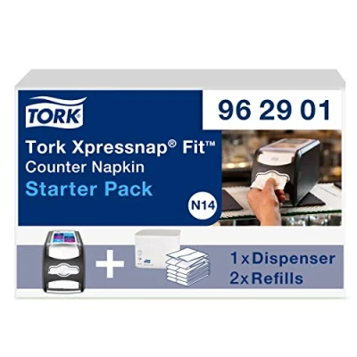 Imagen de Tork Xpressnap Fit Starter Pack inicial de dispensadores servilletas para mostrador 962901 N14 + recambios (2 x 120 hojas)