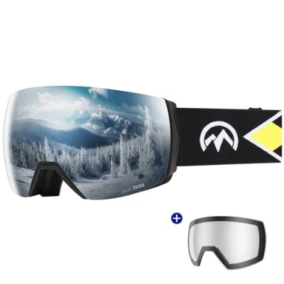 Imagen de OutdoorMaster Ultra Ski Goggles Lens by ZEISS, OTG Snowboard Anti fog Wide View, Magnetic Interchangeable Lens, Snow for Men &amp; Women(Silver Vlt 17% + ClearLens)