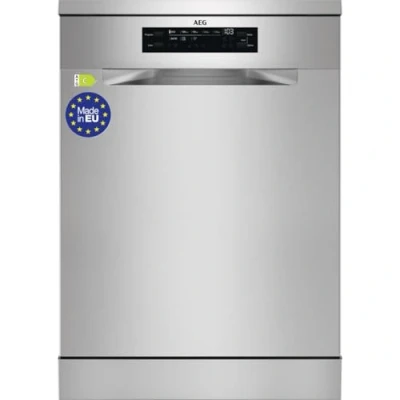 Imagen de AEG FFB74917ZM Lavavajillas de 60 cm, 14 Cubiertos, Sistema AirDry, Display XL, Con 3ª Bandeja para Cubiertos MaxiFlex, Función Extrahigiene, Softspikes, 44 dB(A), Inox, Clase C, Fabricado en UE