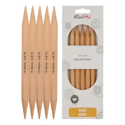 Imagen de Knit Pro Basix Agujas para Tejer con Dos Puntas (20 cm x 15 mm, Madera de Abedul)