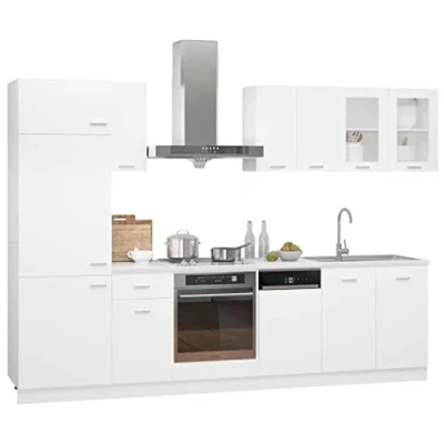 Imagen de vidaXL Juego de Muebles Cocina 8 Piezas Comedor Mobiliario Armario Estante Almacenaje Microondas Fregadero Lavavajilla Madera Contrachapada Blanco
