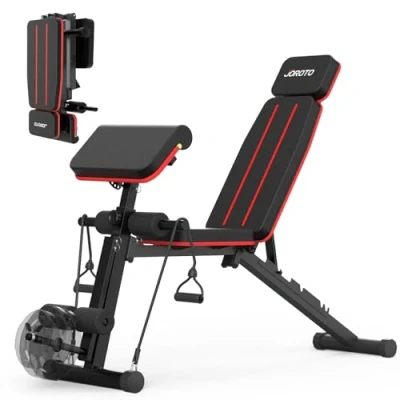 Imagen de JOROTO Banco Musculación Ajustable, de Plegable, 350KG Carga, para Gimnasio en Casa, Entrenamiento Cuerpo Entero, Silla Romana con Mancuernas