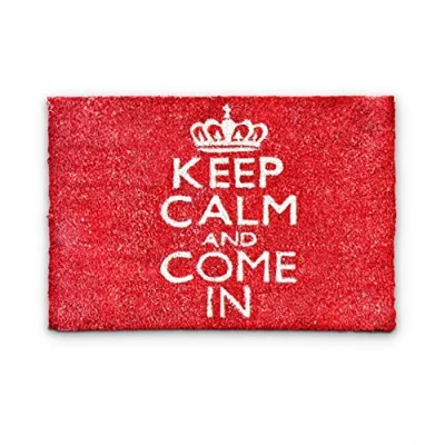 Imagen de Relaxdays Felpudo “Keep Calm and Come IN, Alfombrilla Entrada de Coco y PVC, Alfombra 40 x 60 cm Antideslizante, Rojo
