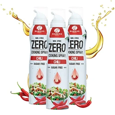 Imagen de Rabeko Zero Spray para cocinar bajo en calorías PIMIENTO DE CHILE 800 raciones, 2 kcal por pulverización freír, asar y hornear sin aditivos, azúcar 3 x 200 ml