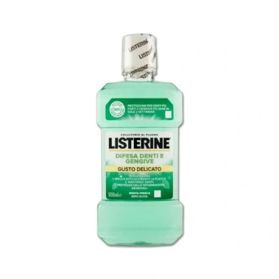 Imagen de Listerine, Enjuague bucal, defensa dientes y encías, sabor delicado, cero alcohol, triple acción, más fuertes, encías saludables, menta delicada, 500 ml