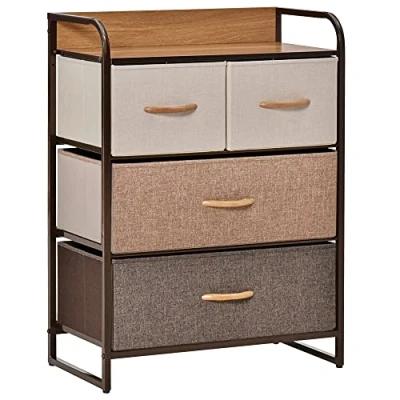 Imagen de HOMCOM Cajonera de Tela Cómoda para Dormitorio con 4 Cajones Plegables Parte Superior Madera y Marco Metálico Sala Estar 58x29x78,5 cm Multicolor