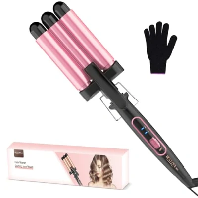 Imagen de Rizador pelo Ondas BESTOPE MIX de 22mm, Plancha 150C/210C, calentamiento rápido para largo y corto Rosa negro